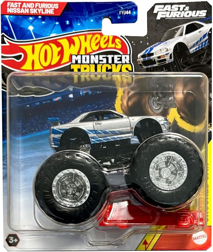 Hot Wheels Monster Truck Nissan Skyline, Fast & Furious Inclues Crushed Car