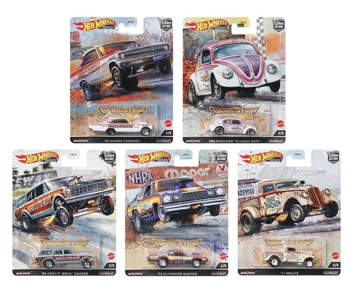 Hot Wheels Premium 2022 Car Culture R Case Drag Strip Set of 5 Cars